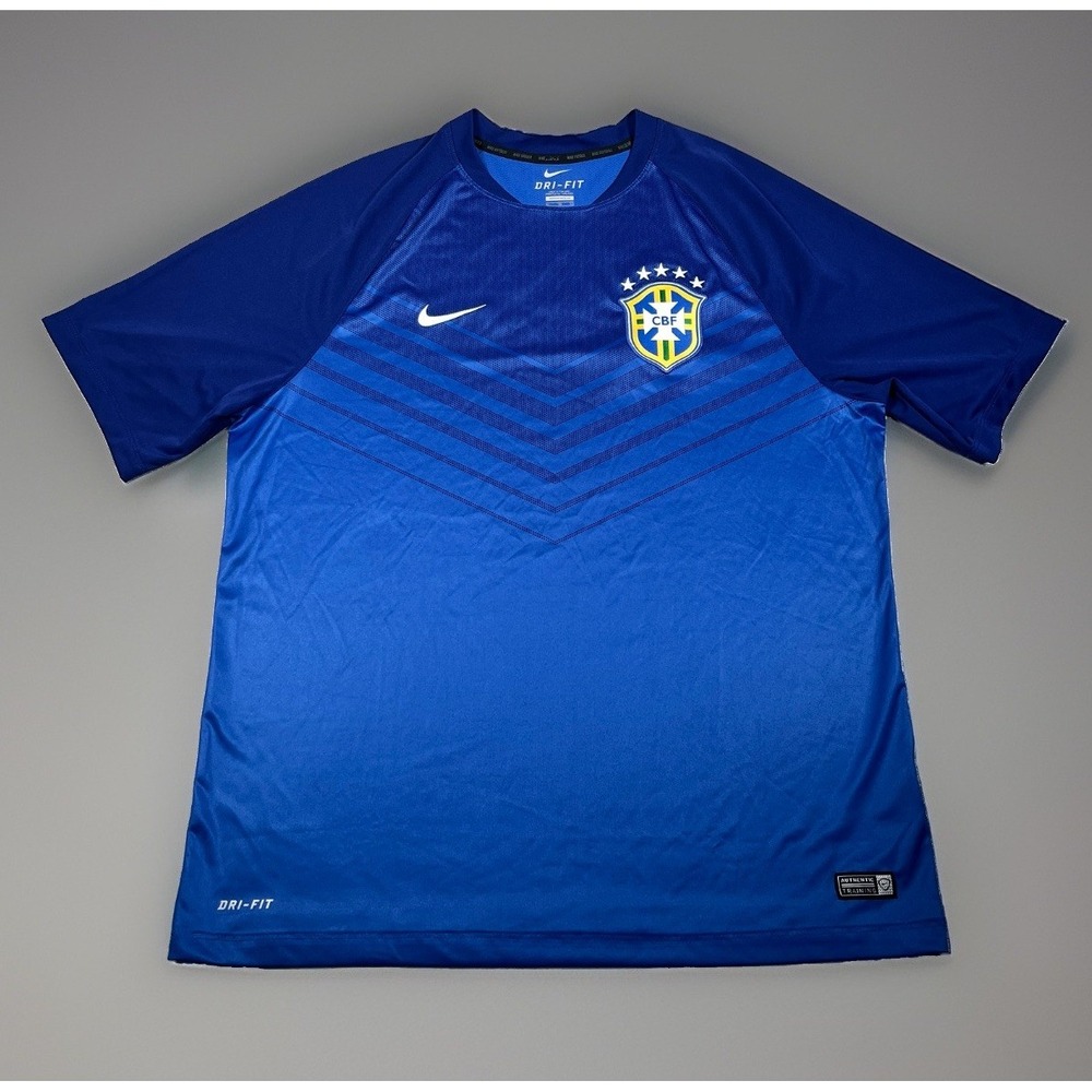 Nike Brazil Training Jersey Mens XL Blue Dri-FIT CBF Brasil Soccer Shirt *EUC